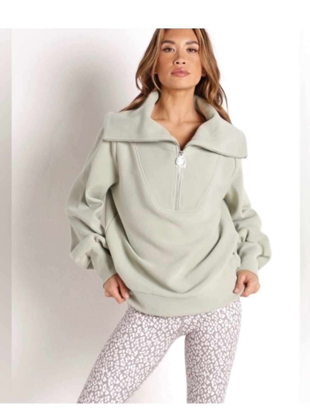 Varley Vine Light Sage Green Quarter-Zip Pullover
